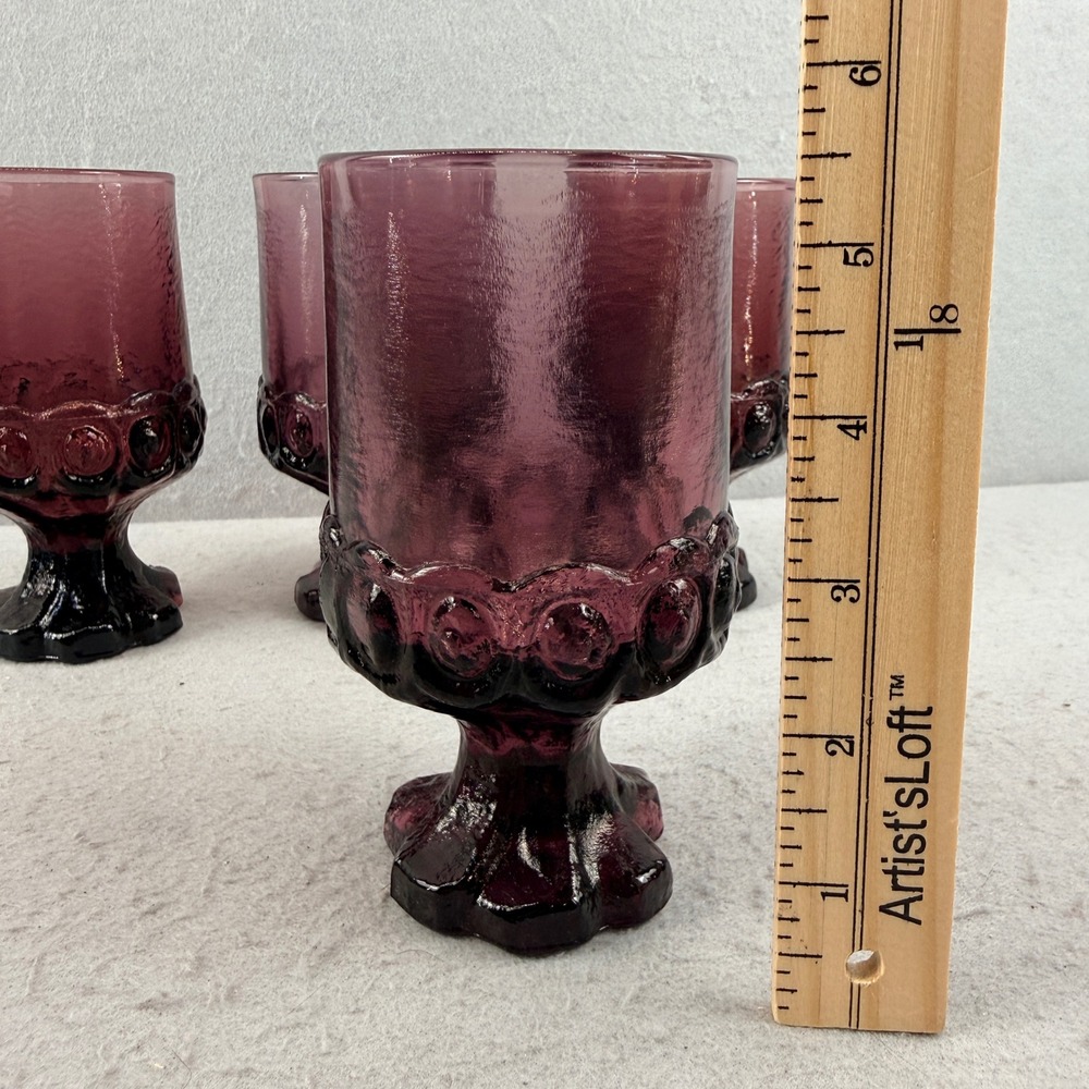 VTG Tiffin Madeira Plum Amethyst Glass Wine Goblets 5.5" MCM UV Glow Set of 4 - Picture 13 of 15